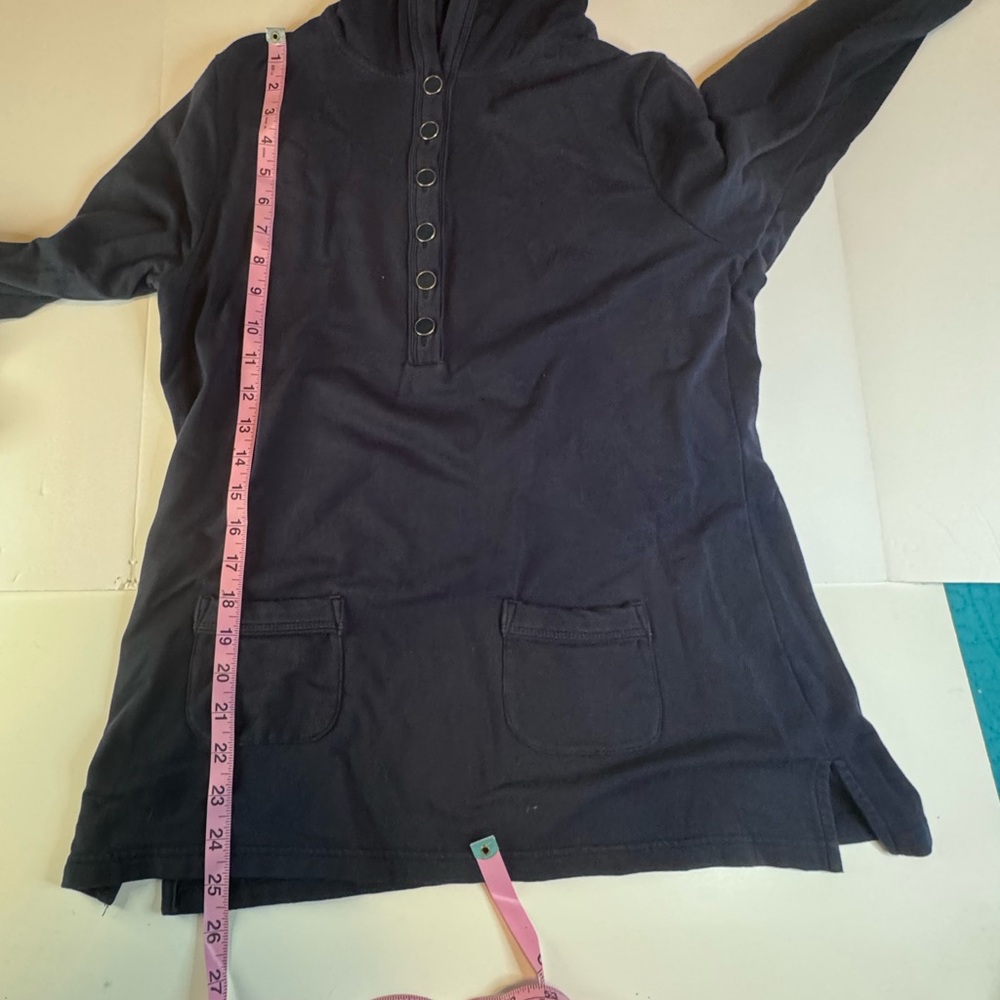 Talbots Petite Navy Snap Button Hoodie Tunic Top Pockets Size Large - Picture 9 of 12